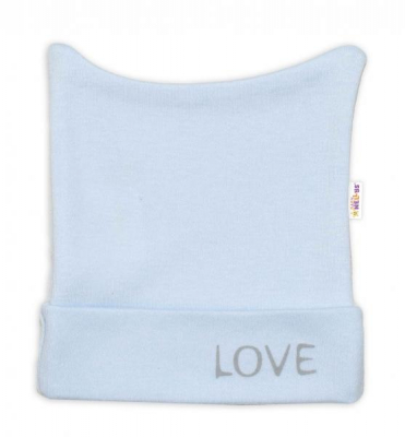 Novorozenecká čepička Love - modrá - 50 (0-1m)