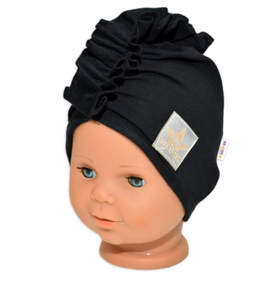 Jarní/podzimní bavlněná čepice - turban, černá - 44-48 cm, vel. 80/86 - 80-86 (12-18m)