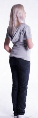 Těhotenské a kojící triko s kapucí, kr. rukáv - šedý melír - L/XL