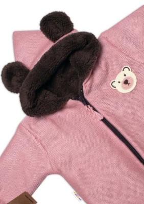 Oteplená pletená kombinéza s rukavičkama Teddy Bear, - dvouvrstvá, růžová - 56 (1-2m)