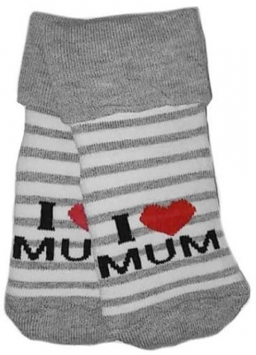 Kojenecké froté bavlněné ponožky I Love Mum, bílo/šedé - proužek, vel. 80/86 - 80-86 (12-18m)