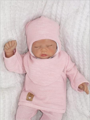 5-dílná pletená kojenecká soupravička s šátkem- růžová - bílá, vel. 68 - 68 (3-6m)
