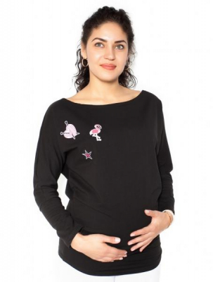Těhotenská mikina, triko s nášivkami - černé - M - M (38)