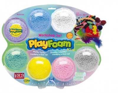 PlayFoamModelína/Plastelína kuličková s doplňky 7 barev na kartě 34x28x4cm