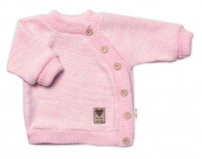 Dětský pletený svetřík s knoflíčky, zap. bokem, Hand Made - růžový, vel. 80/86 - 80-86 (12-18m)