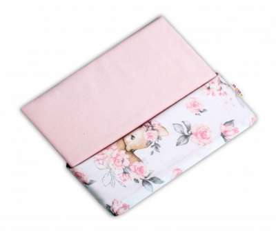 Oboustranná deka Bavlna + Velvet 100x75cm, Srnka a růže - růžová