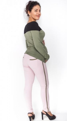 Těhotenské kalhoty s lampasem - sv. růžové, vel. - S - S (36)