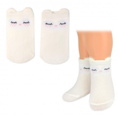 Dívčí bavlněné ponožky Smajlík 3D - smetanové, vel. - 68/80 - 1 pár - 68-80 (6-12m)