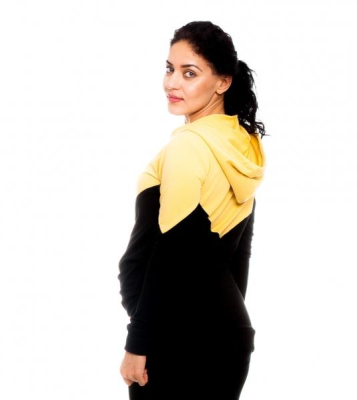 Těhotenské, kojící triko/mikina s kapucí Elise, černo/žlutá, vel. M - M (38)