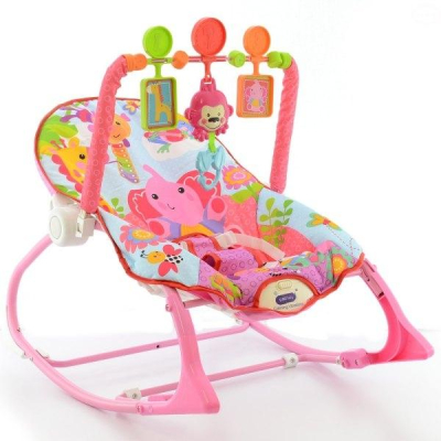Lehátko,houpačka pro kojence s vibrací a hudbou Eco Toys - Safari růžové