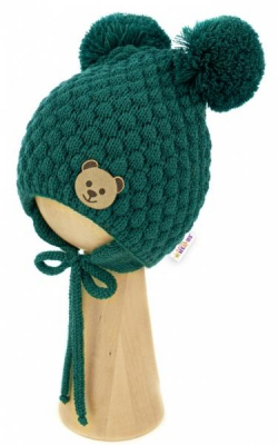Zimní pletená čepice Teddy Bear na zavazování, zelená - - 56-68 (0-6 m)