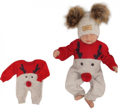 Dětský pletený Vánoční overálek Baby Sob - červený, vel. 86 - 86 (12-18m)