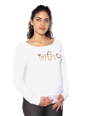 Těhotenské triko dlouhý rukáv In Love - bílé - S - S (36)