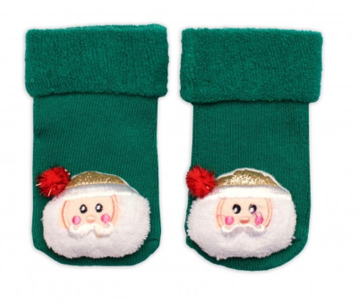 Kojenecké vánoční froté ponožky Santa, zelené - 56-68 (0-6 m)