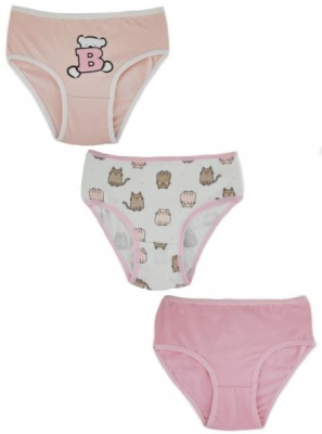 Dívčí bavlněné kalhotky, Cat - 3ks v balení - růžovo/bílé, vel. 122/128 cm - 122-128 (6-8r)