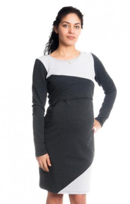 Těhotenské/kojící šaty Jane, dlouhý rukáv - grafitové - XS (32-34)