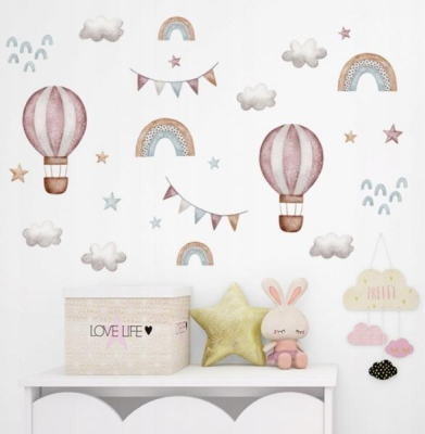 Nálepky, dekorace na zeď - Létající balón a duha