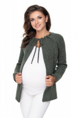 Těhotenský svetřík, kardigan na zavazování, khaki - UNI