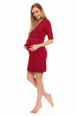 Těhotenská, kojící noční košile s krajkovým lemováním, kr. rukáv - červená, XXL - XXL (44)