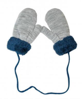 Zimní kojenecké rukavičky s kožíškem - se - šňůrkou, šedé/granátový kožíšek vel. 110 - 110 (4-5r)