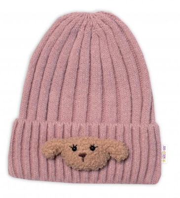 Dětská zimní čepice Bear, - pudrově růžová, vel. 48-54 cm - 98-104 (2-4r)