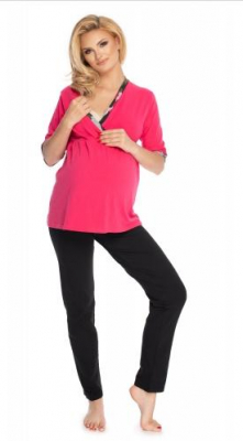 Těhotenské, kojící pyžamo 3/4 rukáv - růžová,černá, vel. L/XL - L/XL