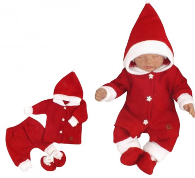 3-dílná pletená souprava, kabátek, kalhoty a botičky Baby Santa - červená, vel. 74 - 74 (6-9m)