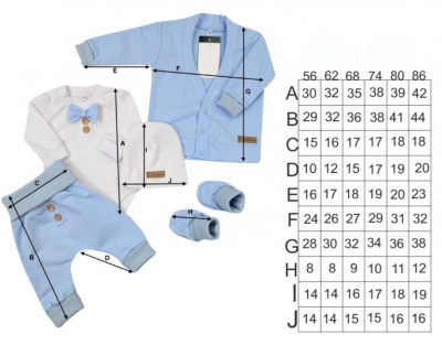 Bavlněná sada, body, kalhoty, motýlek a čepice Elegant Boy 5D, Kazum - modrá/bílá, vel. 68 - 68 (3-6m)