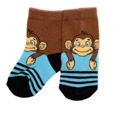Dětské bavlněné ponožky Monkey - hnědé/modré, vel. 19/22 - 19-22