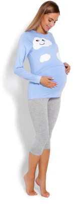 Těhotenské, kojící pyžamo 3/4 mráčky - modré, vel. XXL - XXL (44)
