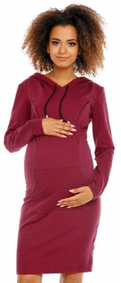 Těhotenské a kojící šaty s kapucí, dl. rukáv - bordo, vel. XXL - XXL (44)