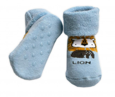Kojenecké froté ponožky s ABS Lion, modré, vel. 68/74 - 68-74 (6-9m)