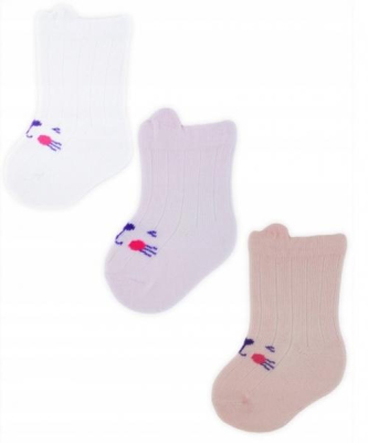 Kojenecké ponožky, 3 páry - Noviti - Kočička, bílá/růžová/losos, vel. - 6-12 m - 68-80 (6-12m)