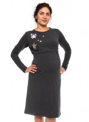Těhotenská, kojící noční košile Stars - grafit, vel. L/XL - L/XL