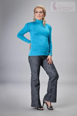 Elegantní těhotenské kalhoty JEANS - granátový melír - L (40)