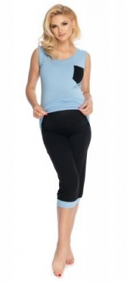 Těhotenské, kojící pyžamo 3/4 - modré - černé, vel. L/XL - L/XL