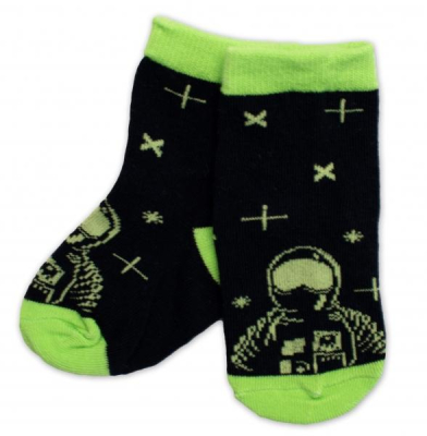 Dětské bavlněné ponožky Kosmonaut - černé - 15-18