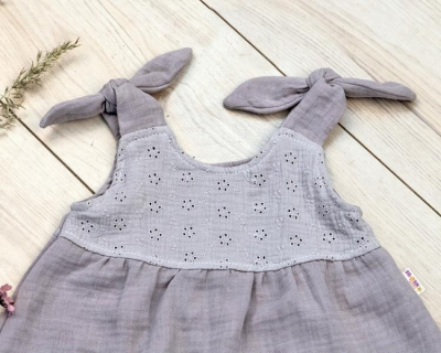 Letní lehoučké mušelínové šaty Summer - šedé - 56-62 (0-3m)