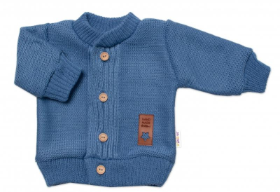 5-dílná pletená sada Boy, body, kalhoty, svetr, čepička, motýlek - modrá,68
 - 68 (3-6m)