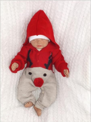 Dětský pletený Vánoční overálek s kapucí a knoflíčky Baby Sob - červený, vel. 62 - 62 (2-3m)