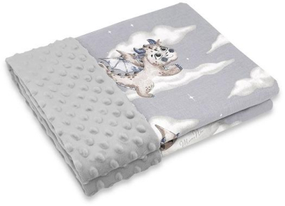 Bavlněná deka s Minky 100 x 75 cm, Dráček Mráček - šedá/modrá
