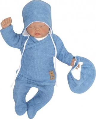 5-dílná pletená kojenecká soupravička s šátkem- modrá, bílá, vel. 62 - 62 (2-3m)