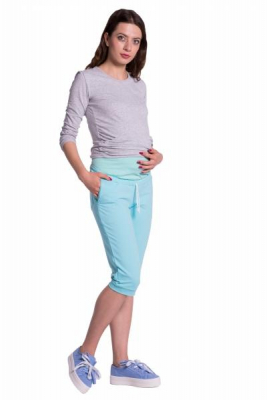 Moderní těhotenské 3/4 kalhoty s kapsami - mátové, vel. M - M (38)