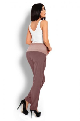 Těhotenské kalhoty/tepláky s vysokým pásem - cappuccino - S/M