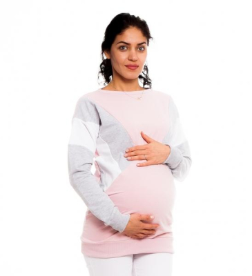Těhotenské, kojící tričko/mikina Kari - růžovo-šedo-bílá, vel. XL - XL (42)