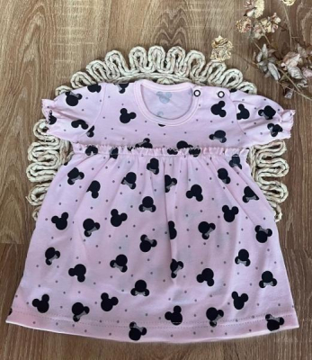 Bavlněné šaty s kr. nabíranými rukávy, Baby Mouse, Mamatti, růžové s potiskem, vel. - 92 - 92 (18-24m)