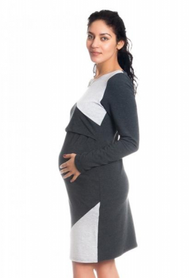 Těhotenské/kojící šaty Jane, dlouhý rukáv - grafitové, vel. S - S (36)