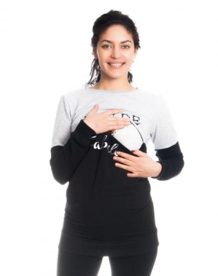 Těhotenské a kojící triko/mikina Fabulous, dlouhý rukáv, černo-světle -  šedá - XS (32-34)