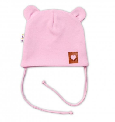 - Bavlněná dvouvrstvá čepice s oušky na zavazování TEDDY - růžová, 68/74 - 68-74 (6-9m)