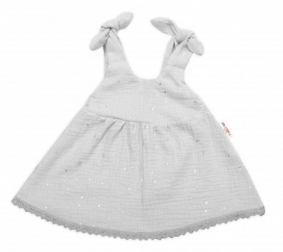 Letní lehoučké mušelínové šaty Summer Stars - šedé, vel. 68/74 - 68-74 (6-9m)